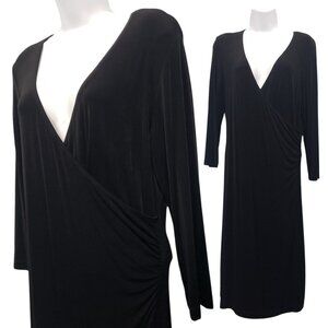 Travelers by Chicos Faux Wrap Dress Slinky Midi Minimalist LBD Black Size 1 US M
